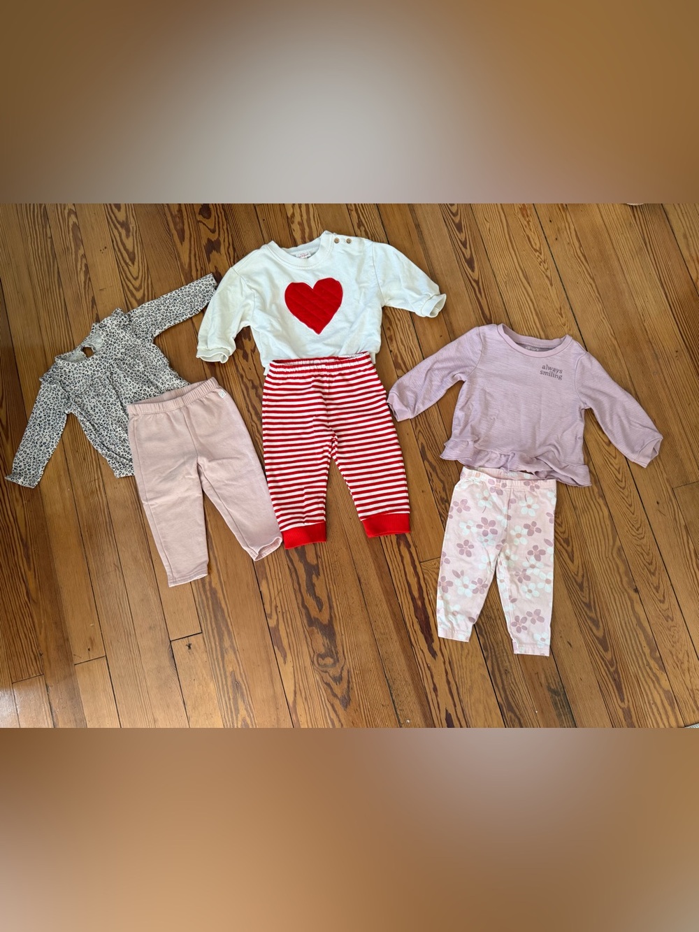 Kids Heart Graphic Top with Red Stripe Pants Set